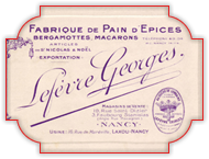 Macarons de Nancy : Carton publicitaire Lefèvre Georges 1925.