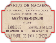 Macarons de Nancy : Réclame de Lefèvre-Denise vers 1889.
