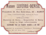 Macarosn de Nancy : Réclame de Lefèvre-Denise vers 1896 (recto).